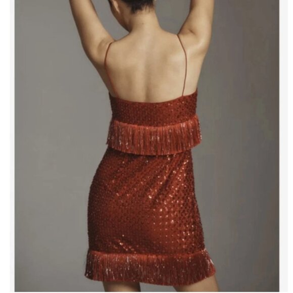 Saylor NYC Caitriona Sequin Fringe Red Mini Dress S - Picture 2 of 11